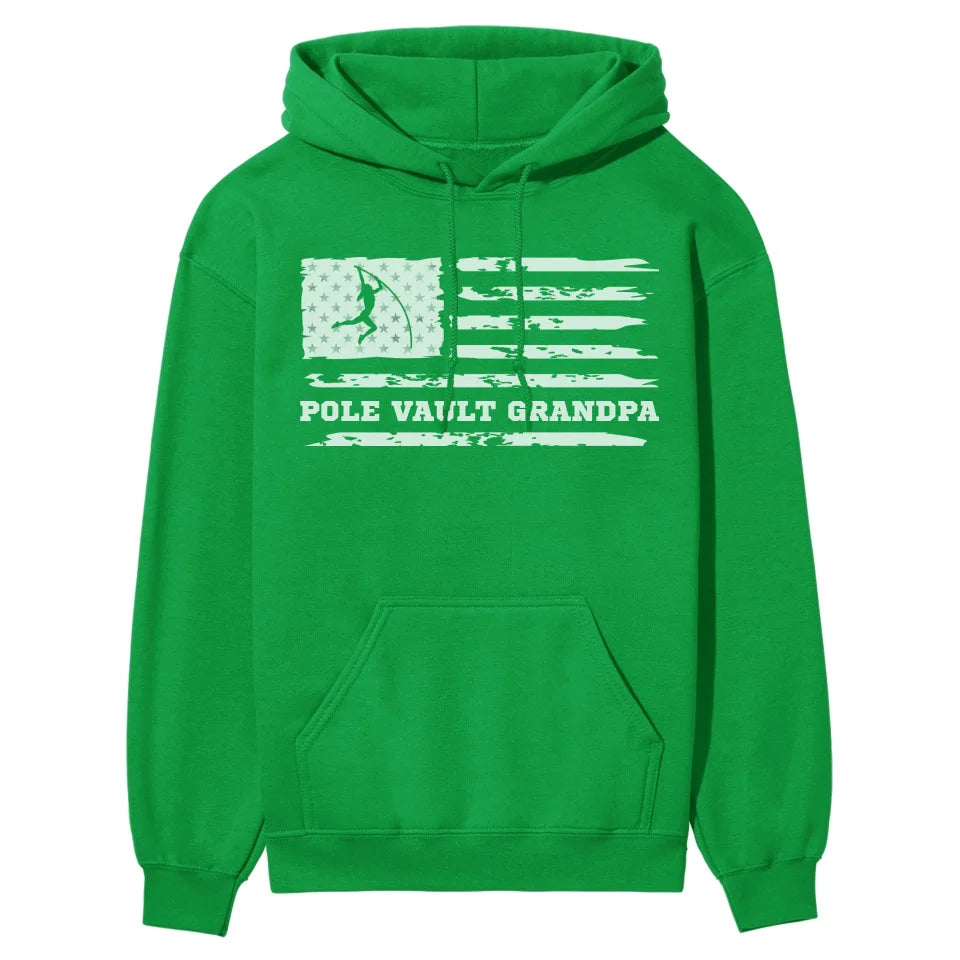 Pole Vault Grandpa Horizontal Flag on a Hoodie with a White Graphic