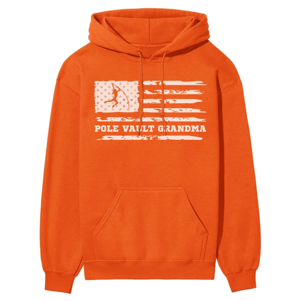 Pole Vault Grandma Horizontal Flag on a Hoodie with a White Graphic