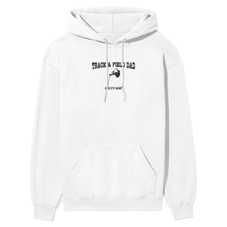 Pole Vault Dad with Pole Vaulter Icon and Pole Vaulter Name on a Hoodie with a Black Graphic