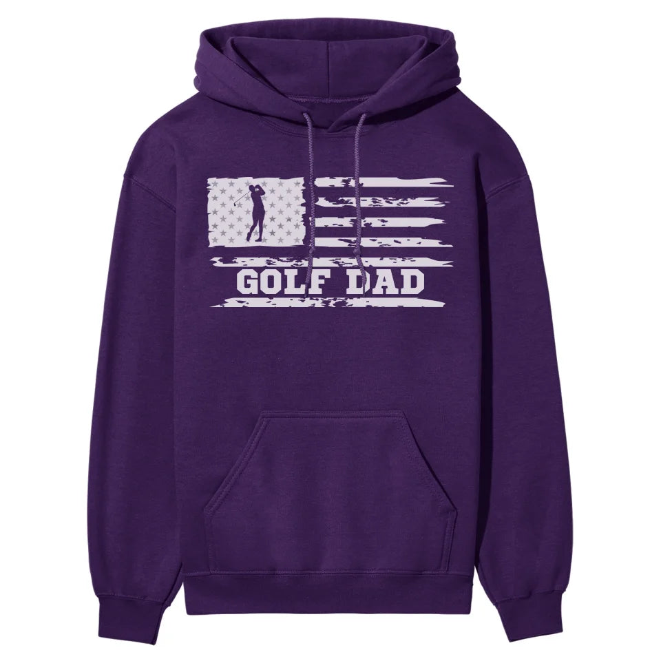 Golf Dad Horizontal Flag on a Hoodie with a White Graphic