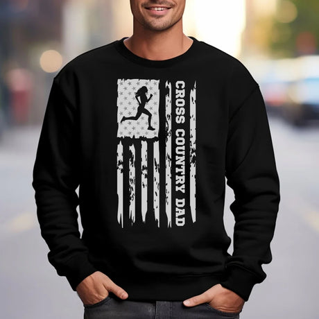 Cross Country Dad Vertical Flag on a Sweatshirt with a White Graphic