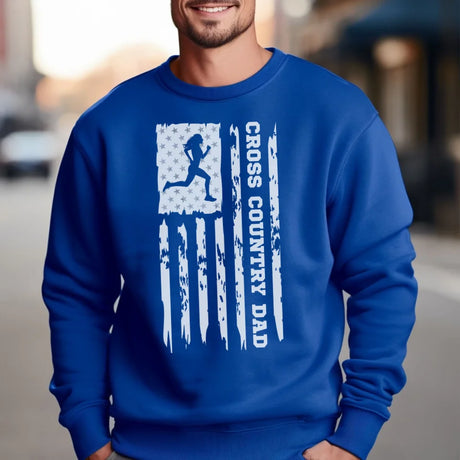 Cross Country Dad Vertical Flag on a Sweatshirt with a White Graphic