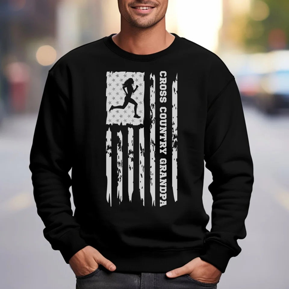 Cross Country Grandpa Vertical Flag on a Sweatshirt with a White Graphic