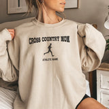 Cross Country Mom with Cross Country Runner Icon and Cross Country Runner Name on a Sweatshirt with a Black Graphic