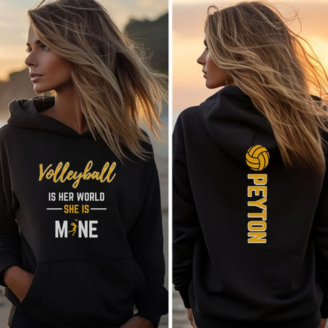 Volleyball Is Her World, She Is Mine With Volleyball Player Name on a Hoodie