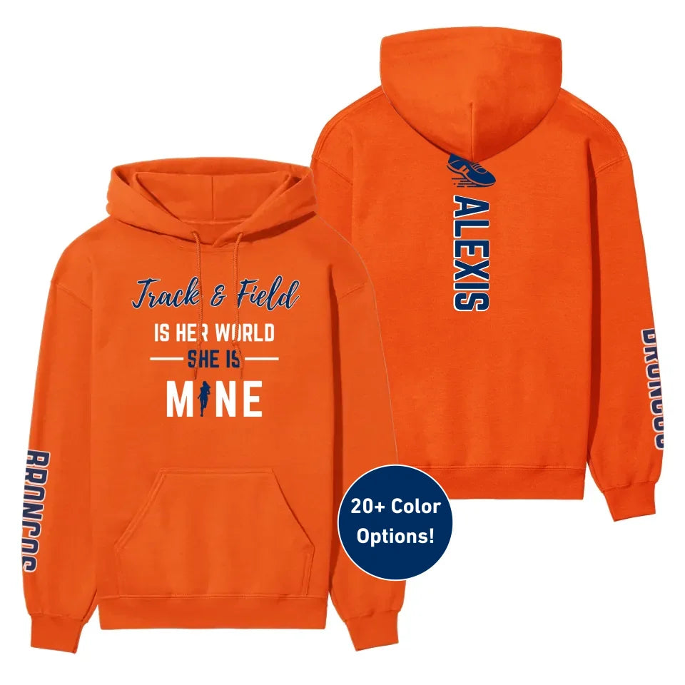 Sprint Is Her World, She Is Mine With Sprinter Name And Custom Sleeve on a Hoodie