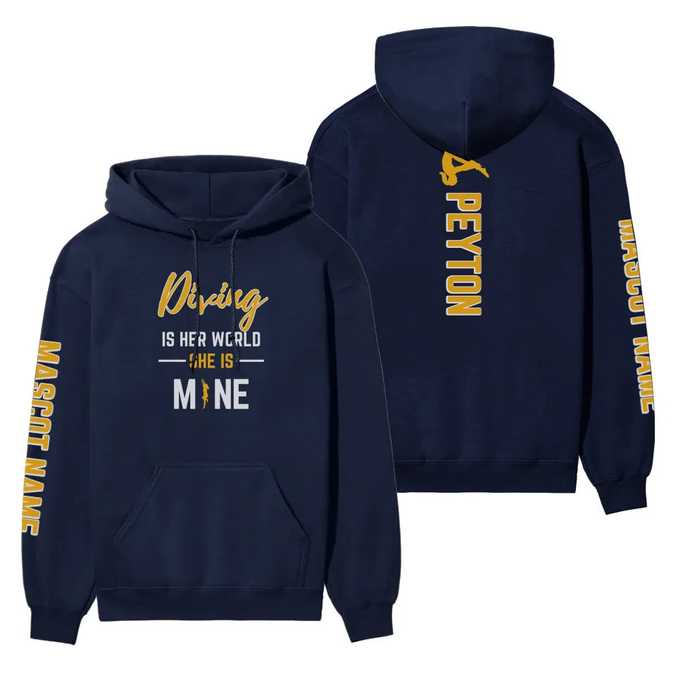 Diving Is Her World, She Is Mine With Diver Name And Custom Sleeve on a Hoodie