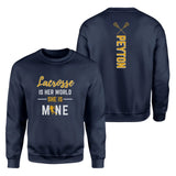 Lacrosse Is Her World, She Is Mine With Lacrosse Player Name on a Sweatshirt