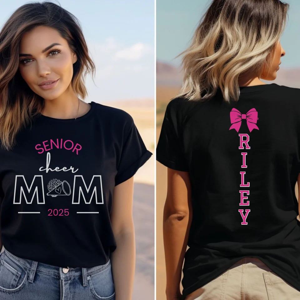 Senior Cheer Mom With Cheerleader Name on a Unisex T-Shirt