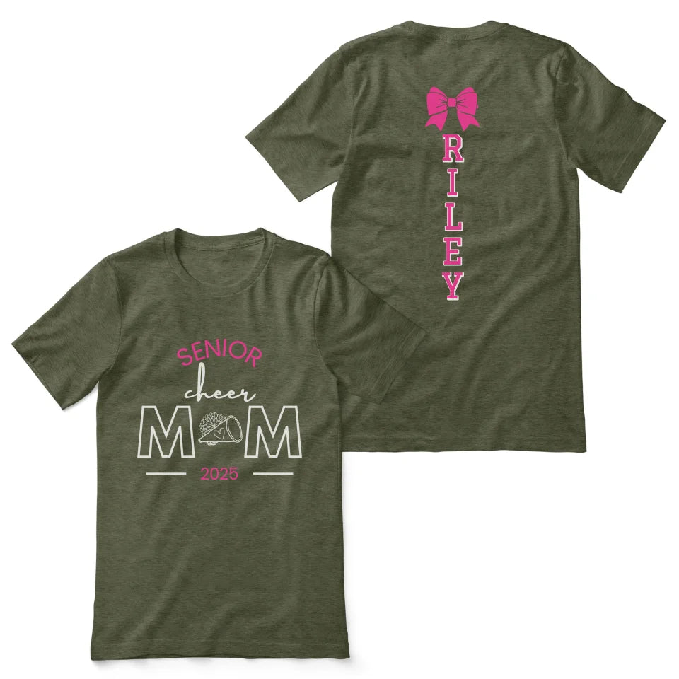 Senior Cheer Mom With Cheerleader Name on a Unisex T-Shirt