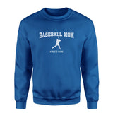 Baseball Mom with Baseball Player Icon and Baseball Player Name on a Sweatshirt with a White Graphic