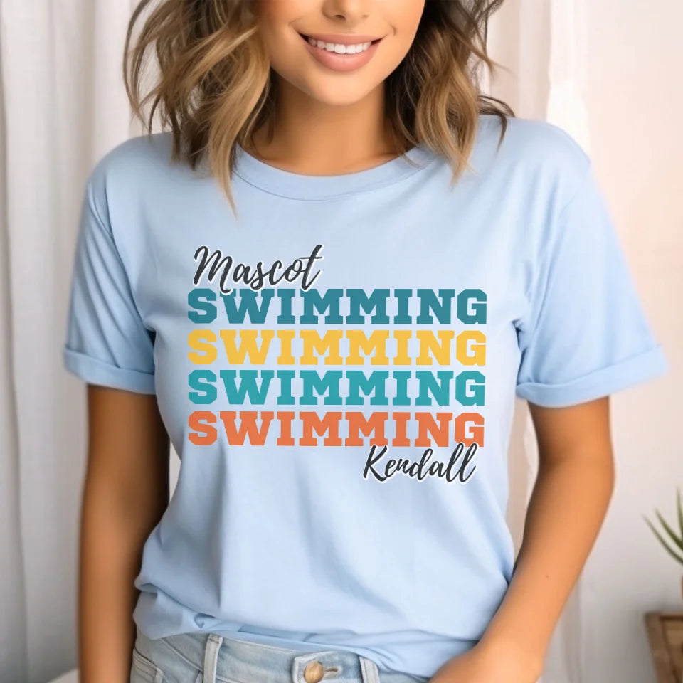 Personalized Swimming Swimming Swimming Shirt With Mascot and Swimmer Name on a Unisex T-Shirt