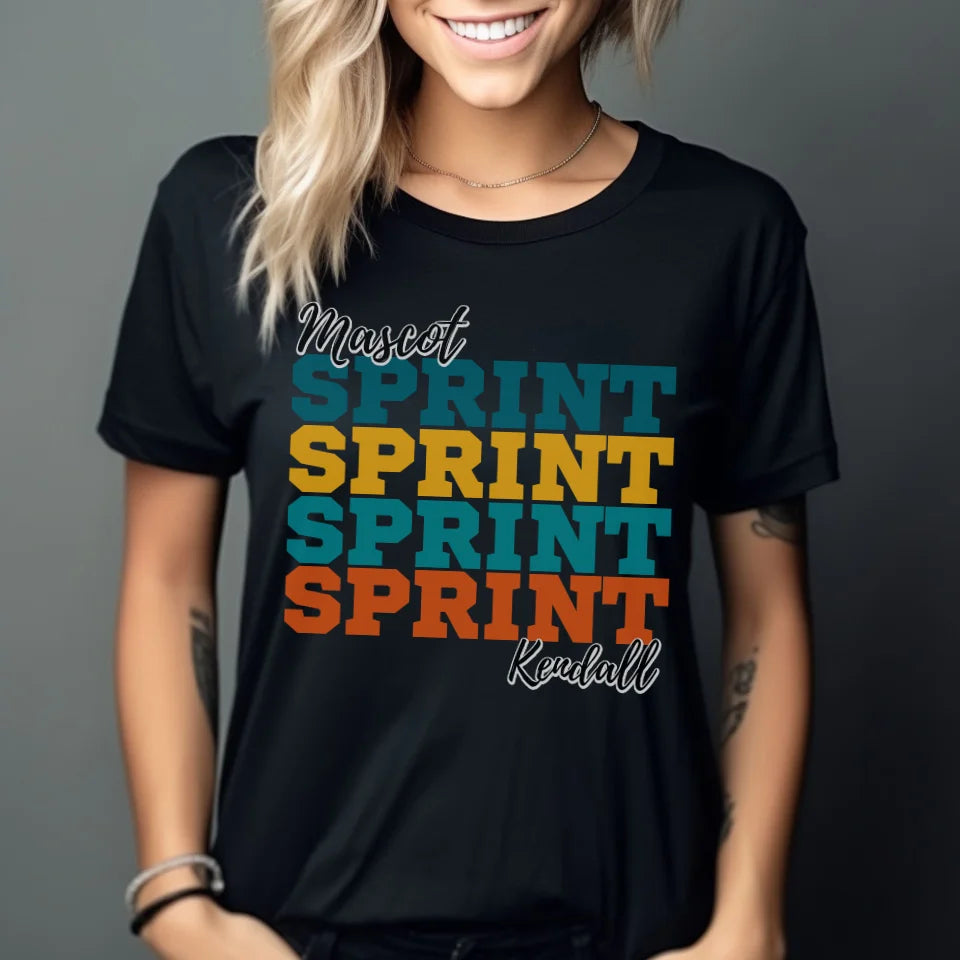 Personalized Sprint Sprint Sprint Shirt With Mascot and Sprinter Name on a Unisex T-Shirt