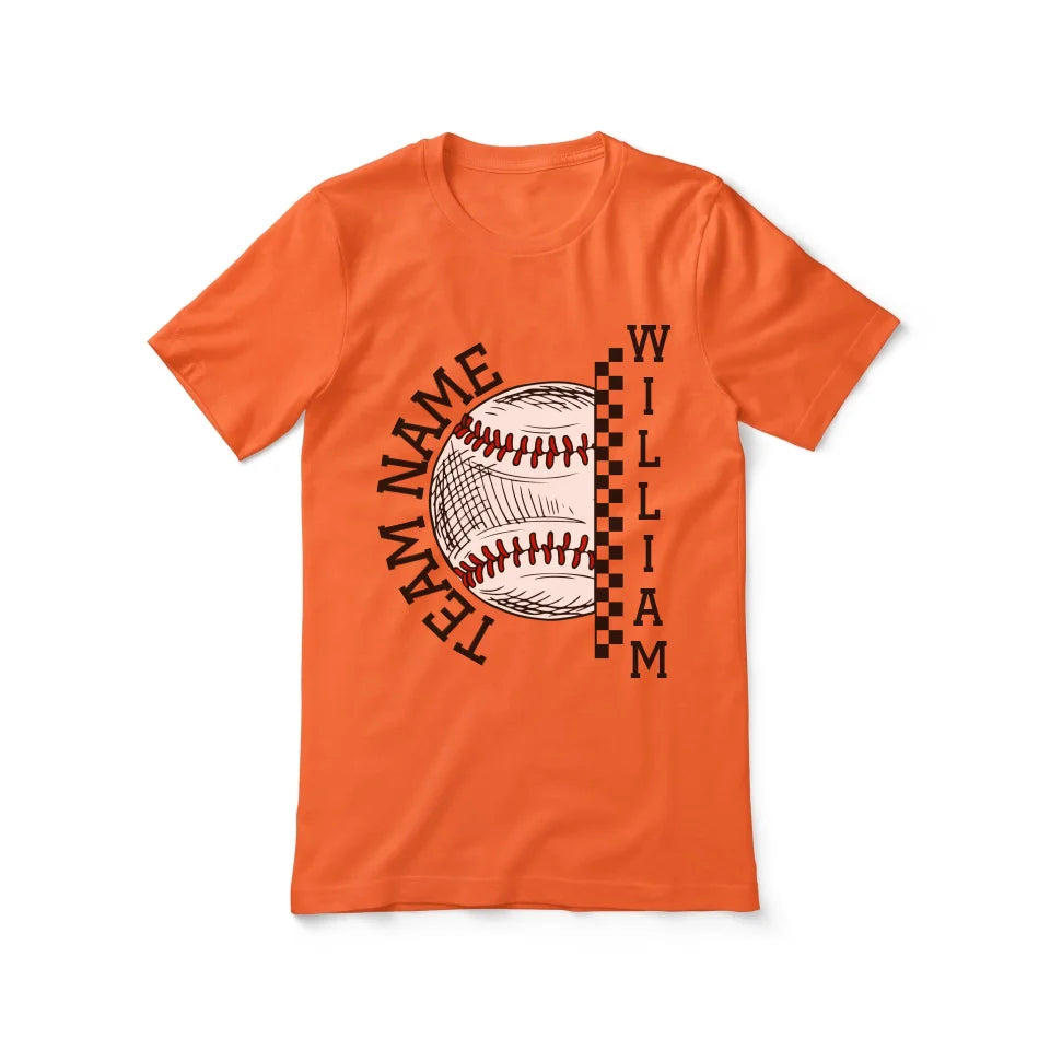 Personalized Baseball Shirt With Team and Baseball Player Name on a Unisex T-Shirt