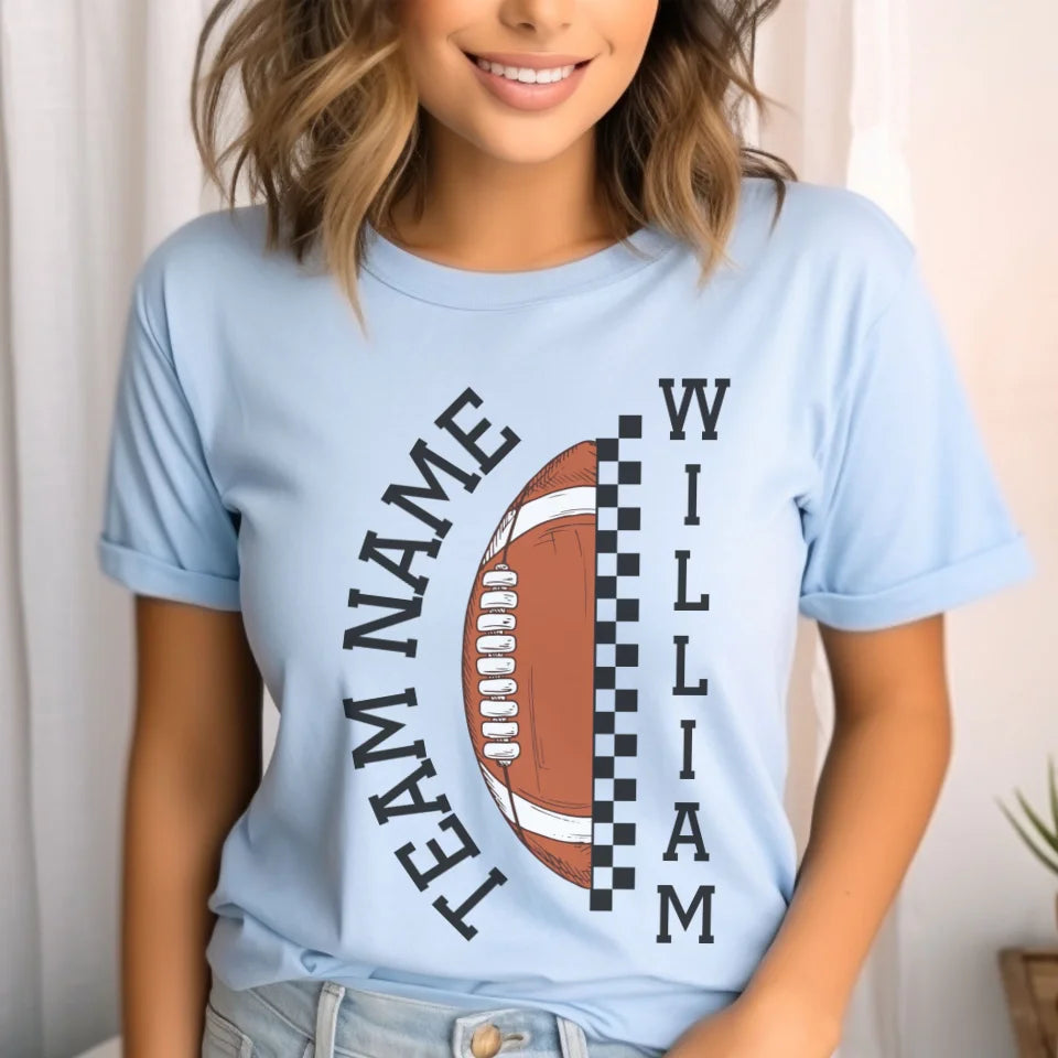 Personalized Football Shirt With Team and Football Player Name on a Unisex T-Shirt