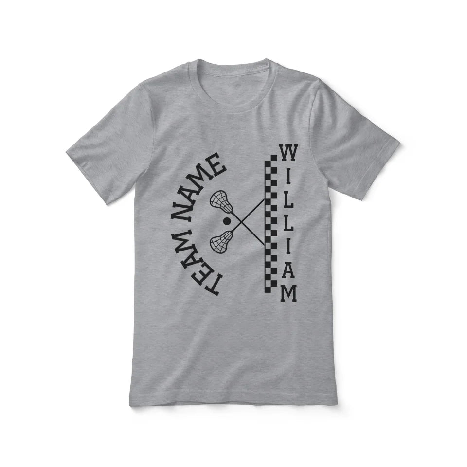 Personalized Lacrosse Shirt With Team and Lacrosse Player Name on a Unisex T-Shirt