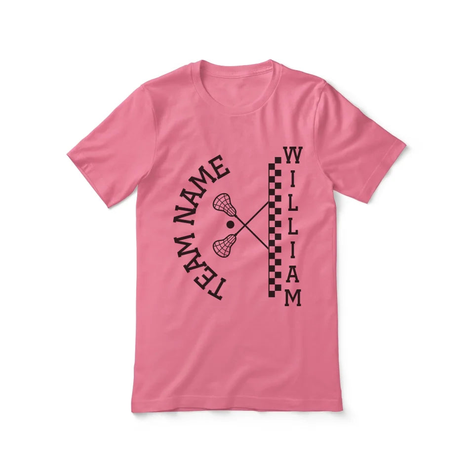 Personalized Lacrosse Shirt With Team and Lacrosse Player Name on a Unisex T-Shirt