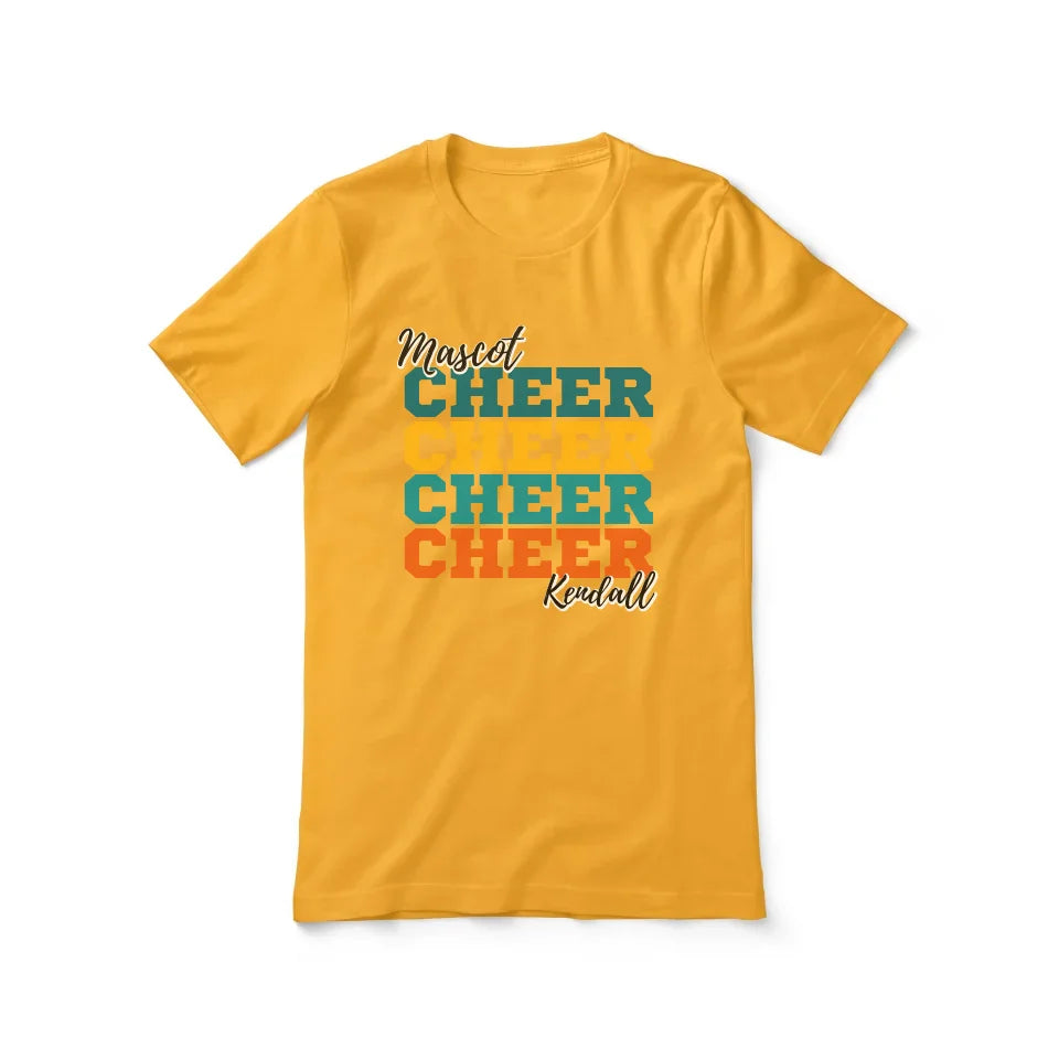 Personalized Cheer Cheer Cheer Shirt With Mascot and Cheerleader Name on a Unisex T-Shirt