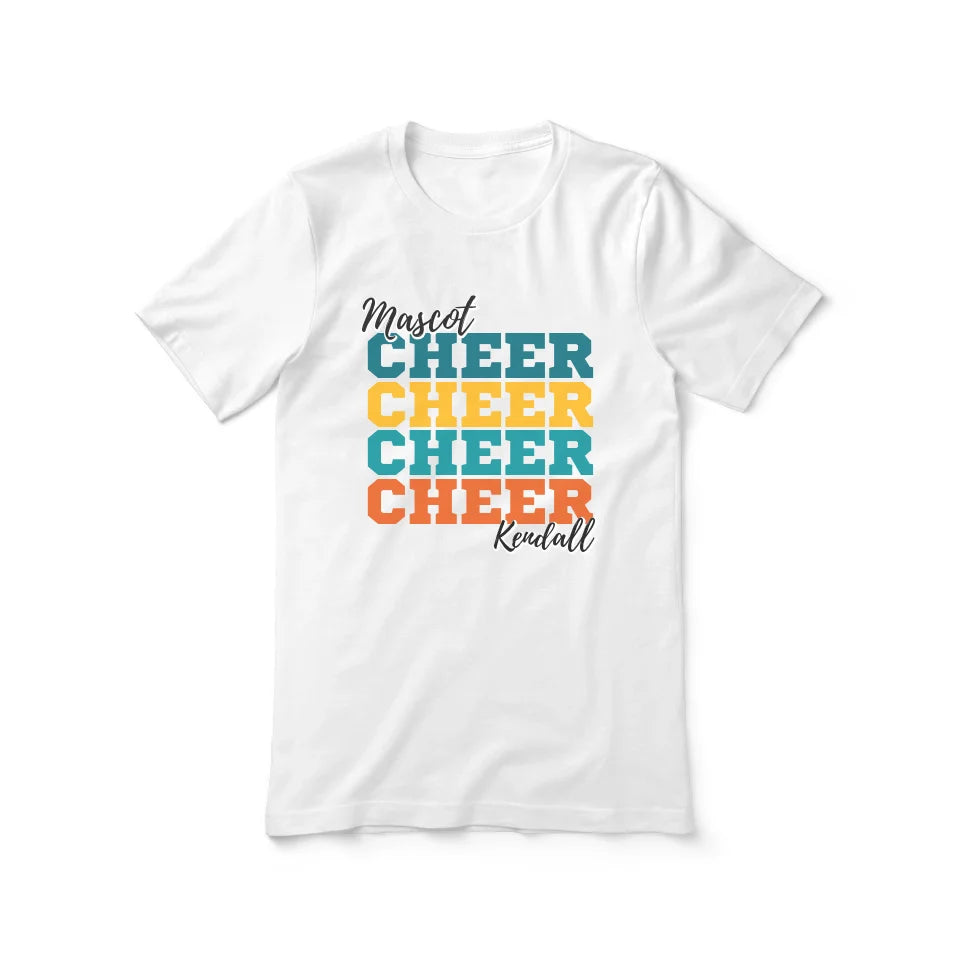 Personalized Cheer Cheer Cheer Shirt With Mascot and Cheerleader Name on a Unisex T-Shirt