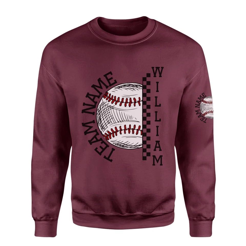 Personalized Baseball on a Sweatshirt With Team and Baseball Player Name on a Sweatshirt