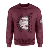 Personalized Baseball on a Sweatshirt With Team and Baseball Player Name on a Sweatshirt