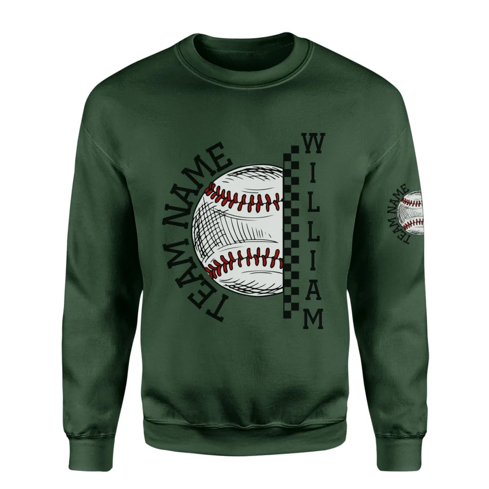 Personalized Baseball on a Sweatshirt With Team and Baseball Player Name on a Sweatshirt