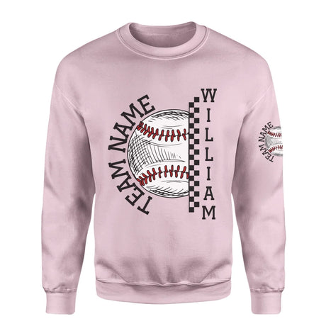 Personalized Baseball on a Sweatshirt With Team and Baseball Player Name on a Sweatshirt