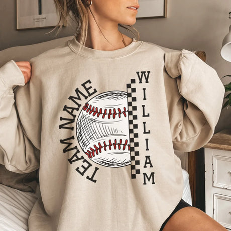 Personalized Baseball on a Sweatshirt With Team and Baseball Player Name on a Sweatshirt