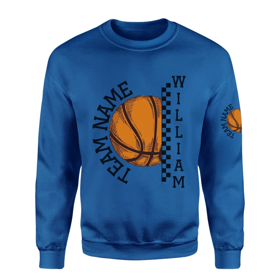 Personalized Basketball on a Sweatshirt With Team and Basketball Player Name on a Sweatshirt