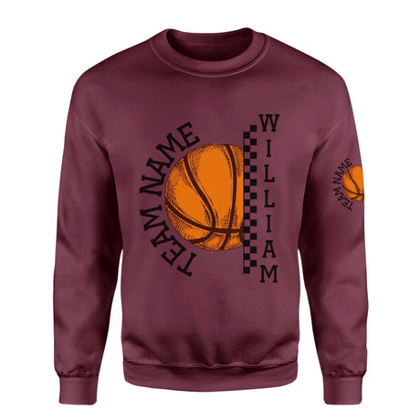 Personalized Basketball on a Sweatshirt With Team and Basketball Player Name on a Sweatshirt