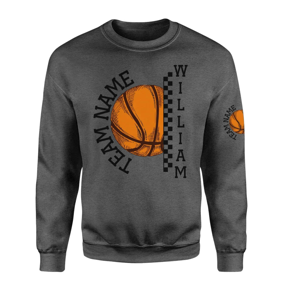 Personalized Basketball on a Sweatshirt With Team and Basketball Player Name on a Sweatshirt