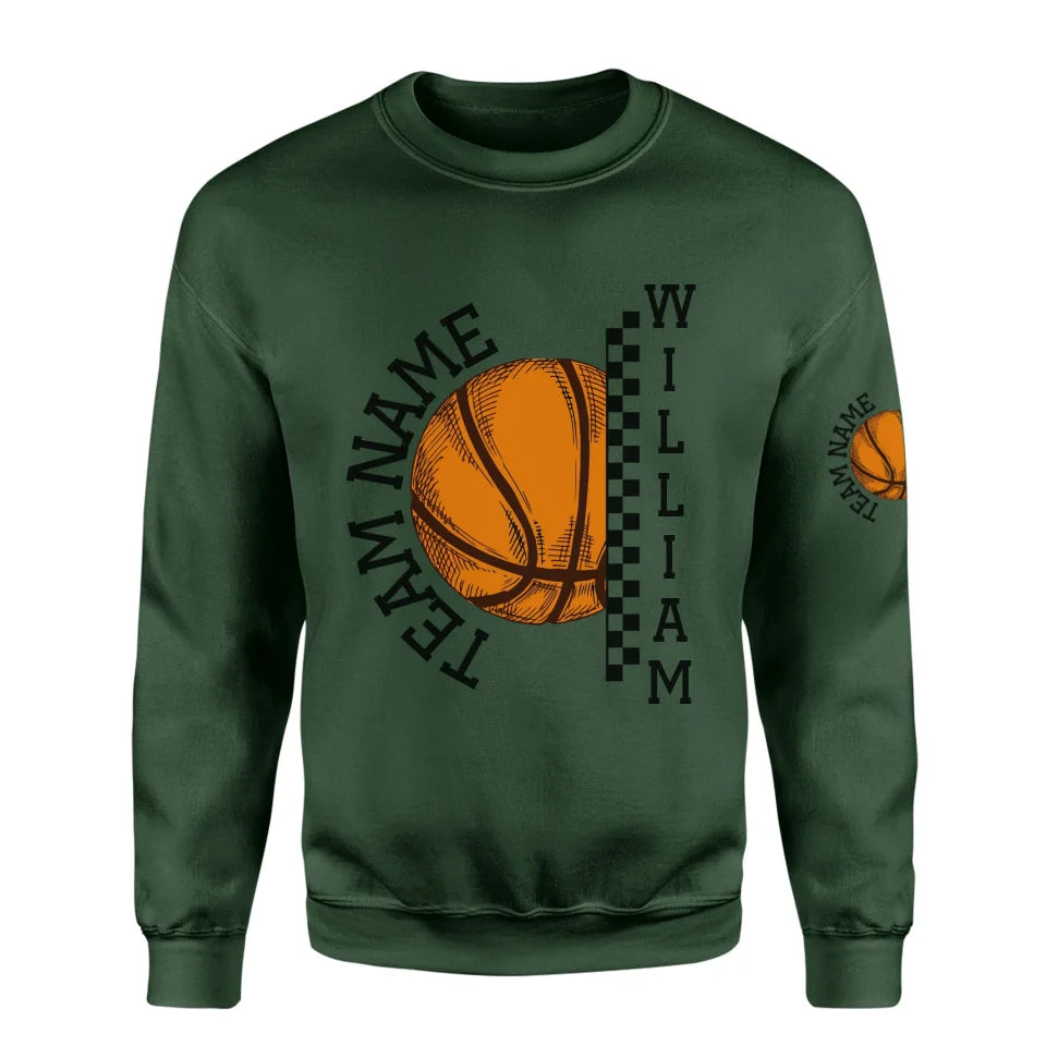 Personalized Basketball on a Sweatshirt With Team and Basketball Player Name on a Sweatshirt