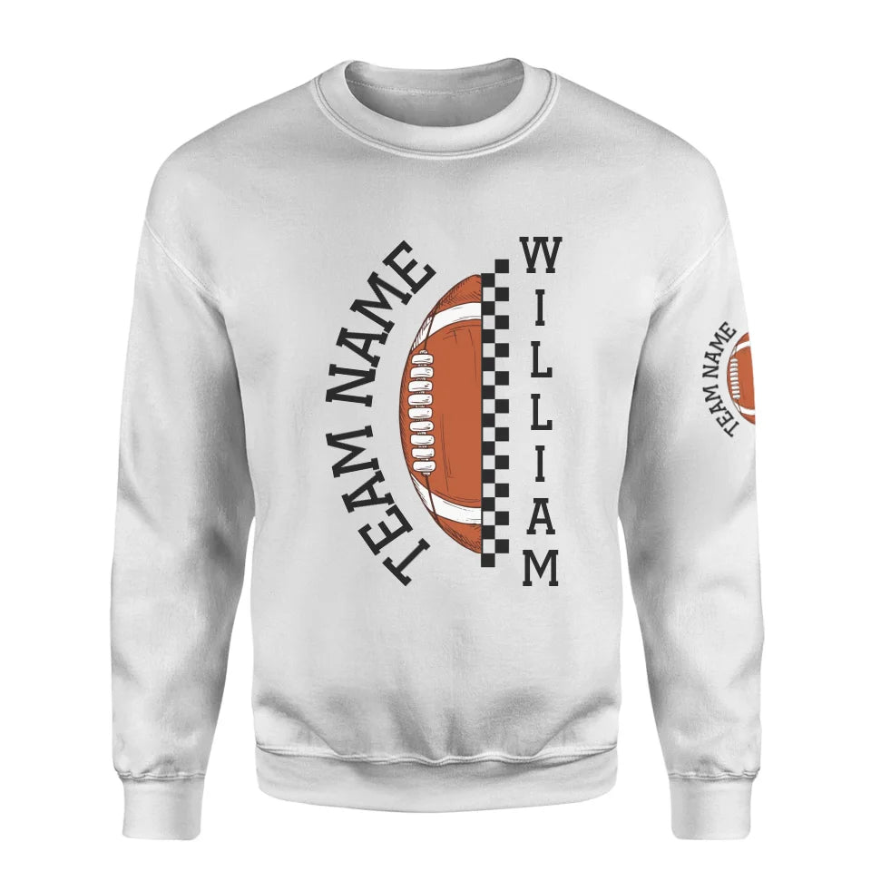 Personalized Football on a Sweatshirt With Team and Football Player Name on a Sweatshirt