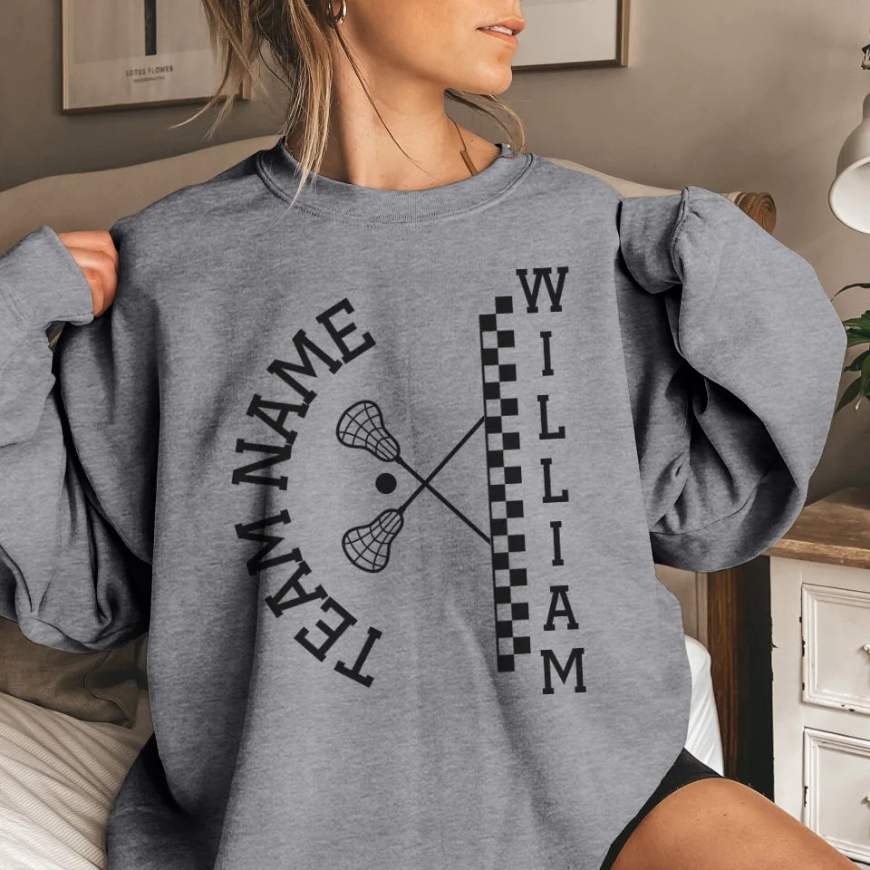 Personalized Lacrosse on a Sweatshirt With Team and Lacrosse Player Name on a Sweatshirt