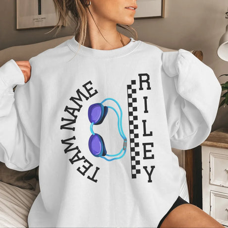 Personalized Swimming on a Sweatshirt With Team and Swimmer Name on a Sweatshirt