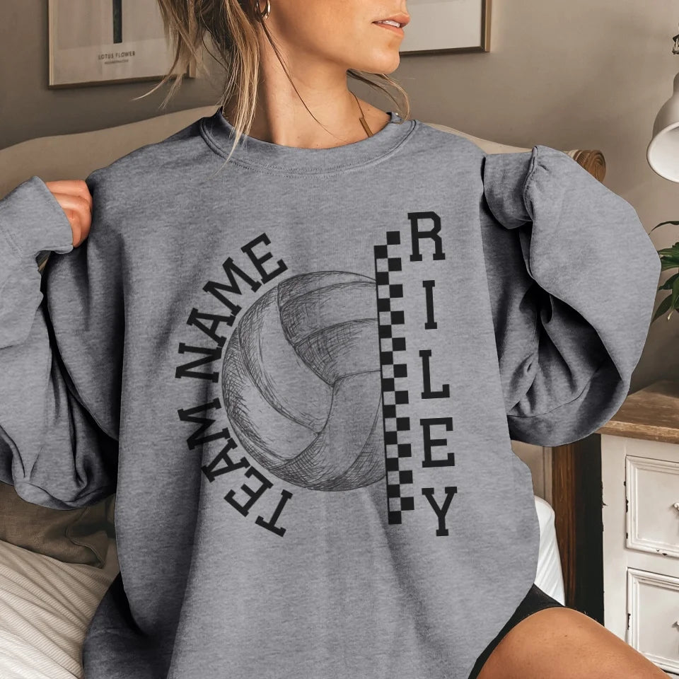 Personalized Volleyball on a Sweatshirt With Team and Volleyball Player Name on a Sweatshirt