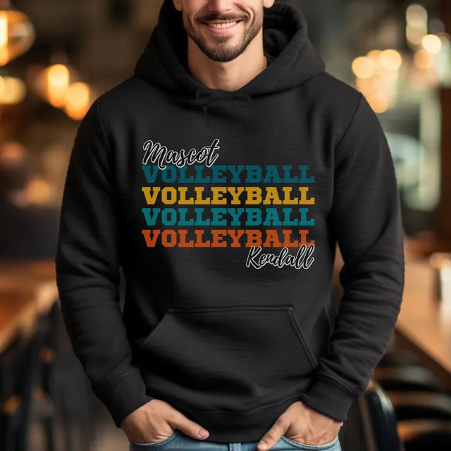 Personalized Volleyball Volleyball Volleyball on a Hoodie With Mascot and Volleyball Player Name on a Hoodie