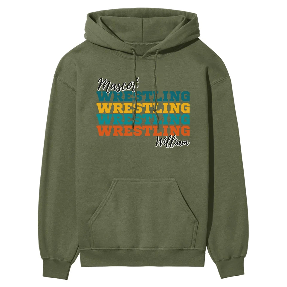 Personalized Wrestling Wrestling Wrestling on a Hoodie With Mascot and Wrestler Name on a Hoodie