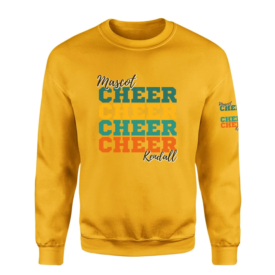 Personalized Cheer Cheer Cheer on a Sweatshirt With Mascot and Cheerleader Name on a Sweatshirt