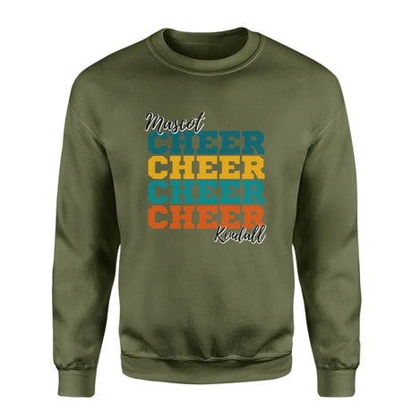 Personalized Cheer Cheer Cheer on a Sweatshirt With Mascot and Cheerleader Name on a Sweatshirt