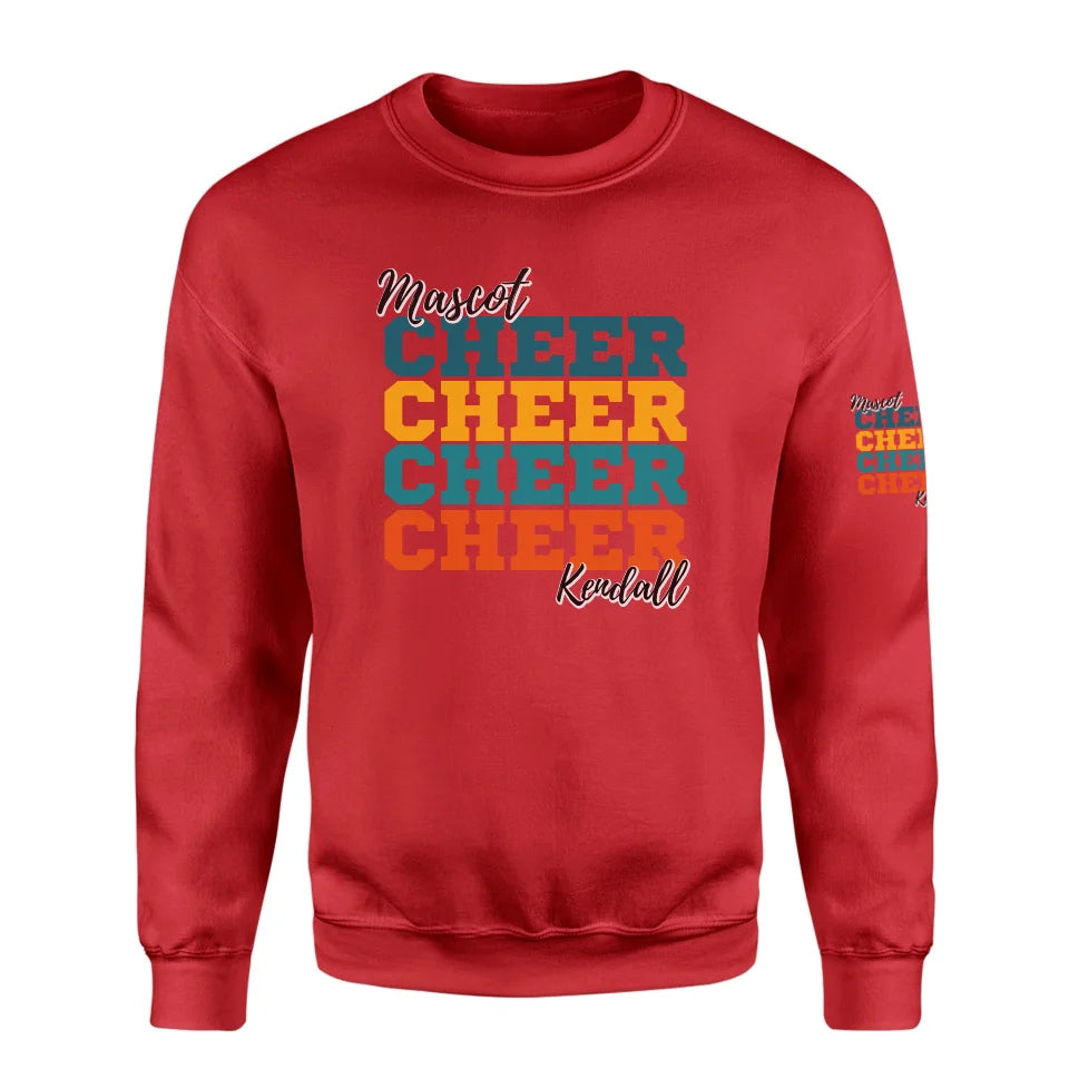 Personalized Cheer Cheer Cheer on a Sweatshirt With Mascot and Cheerleader Name on a Sweatshirt