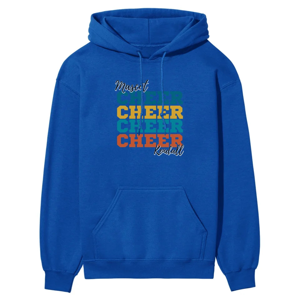 Personalized Cheer Cheer Cheer on a Hoodie With Mascot and Cheerleader Name on a Hoodie