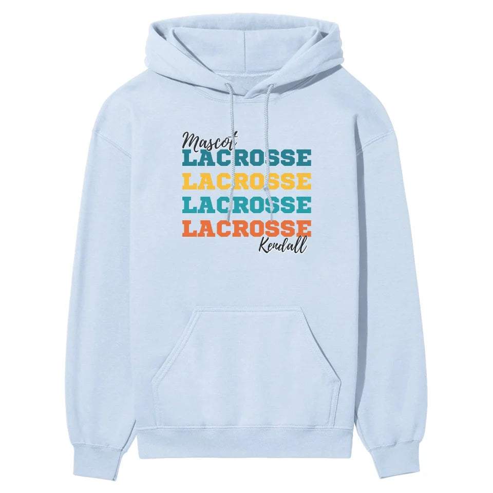 Personalized Lacrosse Lacrosse Lacrosse on a Hoodie With Mascot and Lacrosse Player Name on a Hoodie