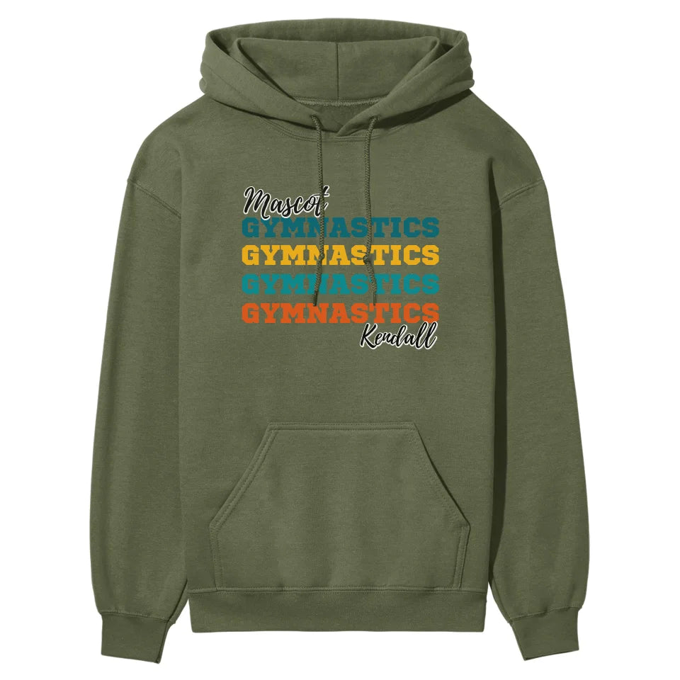 Personalized Gymnastics Gymnastics Gymnastics on a Hoodie With Mascot and Gymnast Name on a Hoodie