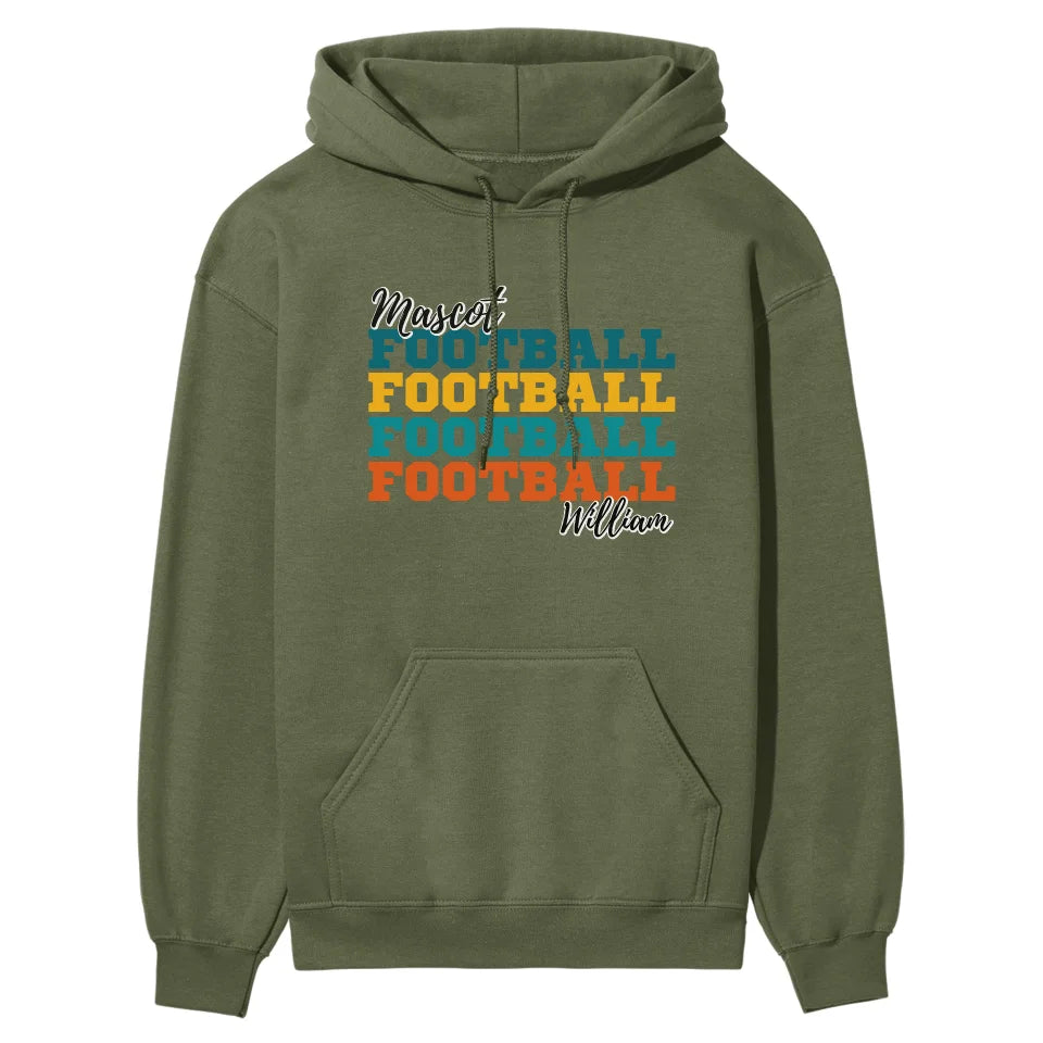 Personalized Football Football Football on a Hoodie With Mascot and Football Player Name on a Hoodie