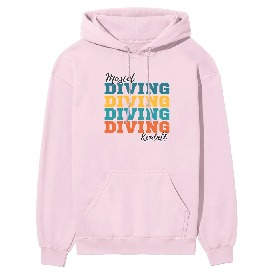 Personalized Diving Diving Diving on a Hoodie With Mascot and Diver Name on a Hoodie