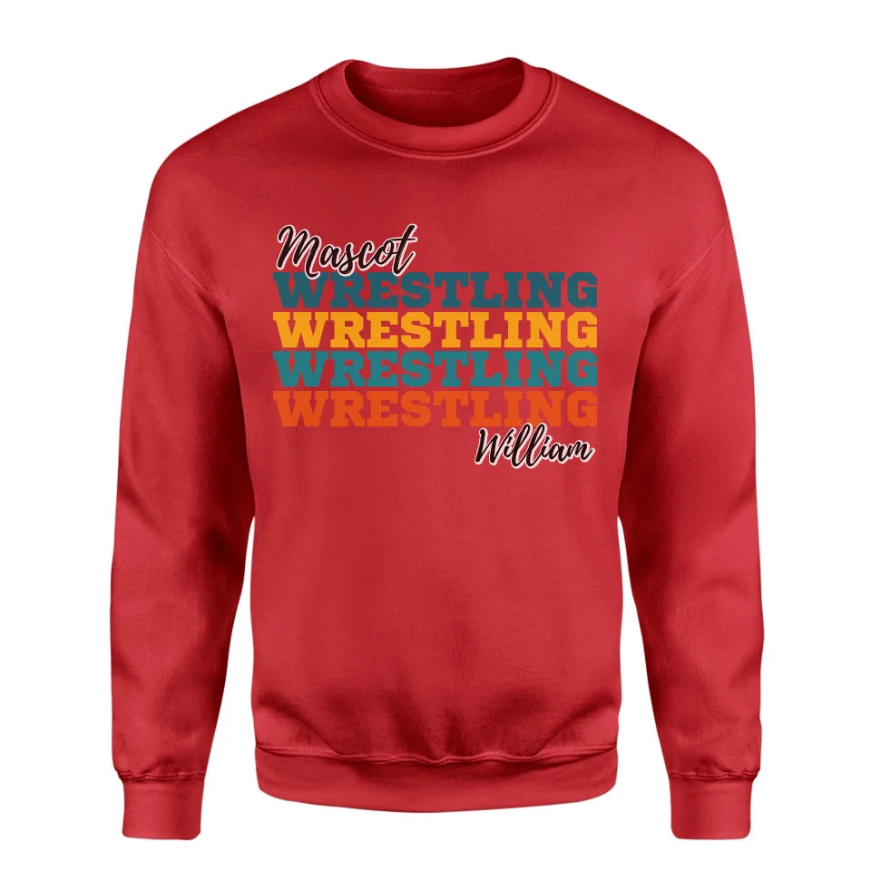 Personalized Wrestling Wrestling Wrestling on a Sweatshirt With Mascot and Wrestler Name on a Sweatshirt