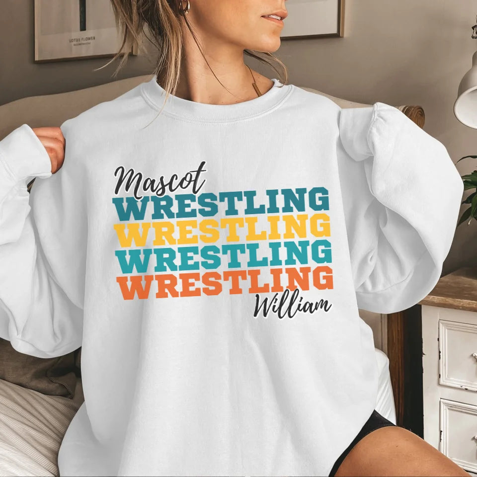 Personalized Wrestling Wrestling Wrestling on a Sweatshirt With Mascot and Wrestler Name on a Sweatshirt