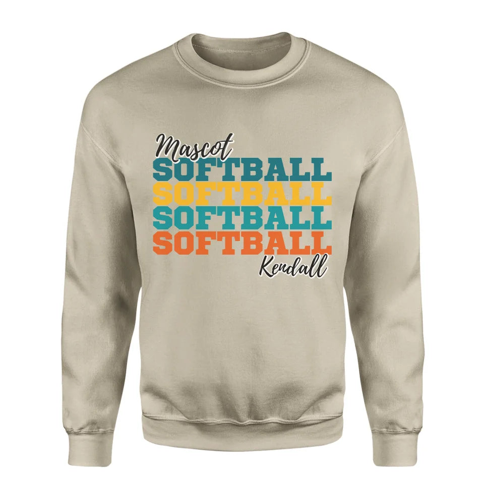 Personalized Softball Softball Softball on a Sweatshirt With Mascot and Softball Player Name on a Sweatshirt