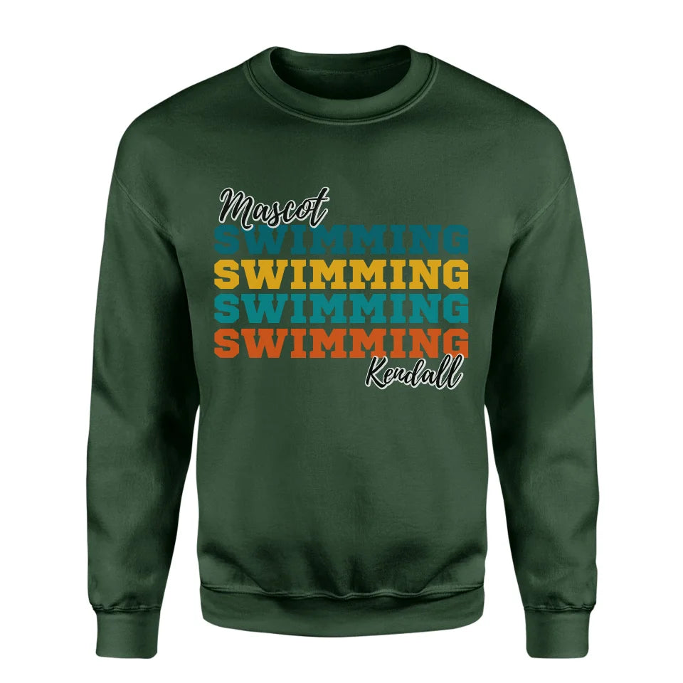 Personalized Swimming Swimming Swimming on a Sweatshirt With Mascot and Swimmer Name on a Sweatshirt